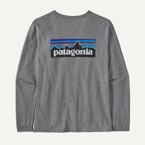 Patagonia Grey Cotton Long Sleeve P-6 Logo Responsibili-Tee XS Extra Small